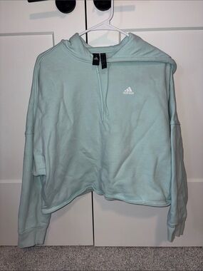 adidas Women's Mint Green Cropped Hoodie Sweatshirt